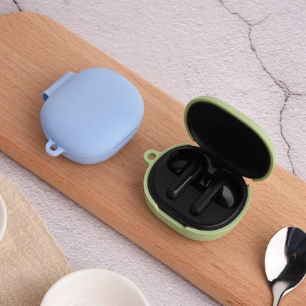 Xiaomi Earbuds Protective Case with Hook for Everyday Use in green open showing earbuds and blue closed case