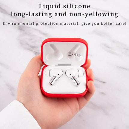 Silicone Protective Case for Boat Earphones in Daily Use - red liquid silicone case protecting white Boat earphones during commute and workouts