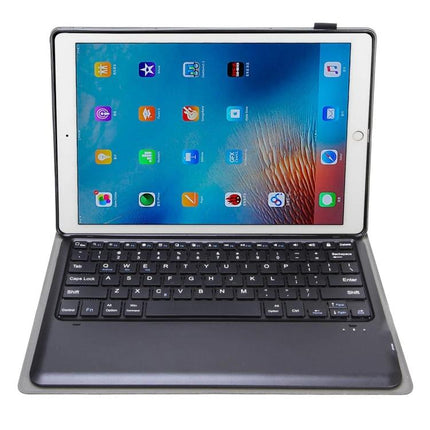 Detachable Bluetooth Keyboard Leather Case for iPad Pro 12.9 Inch shown with tablet attached for laptop-style typing and protection