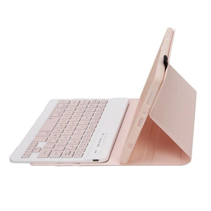 Detachable Bluetooth Keyboard Leather Case for Samsung Galaxy Tab A7 Lite in rose gold with removable Bluetooth keyboard and protective folio