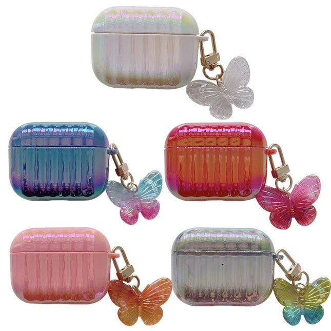 Compact Case for Protecting Earphones in Daily Routines - iridescent protective earphone case with butterfly charm, 360-degree protection, commuting and travel ready