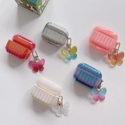 Compact Case for Protecting Earphones in Daily Routines - colorful iridescent protective earphone cases with butterfly keychain charms