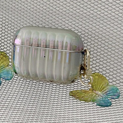 Compact Case for Protecting Earphones in Daily Routines iridescent ribbed protective earphone case with butterfly keychain