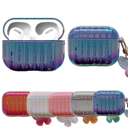 Compact Case for Protecting Earphones in Daily Routines - iridescent ribbed protective case with 360-degree coverage and precise hole alignment