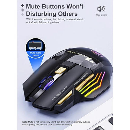 iMICE Wireless Gaming Mouse with Bluetooth and 2.4G Connectivity - black ergonomic gaming mouse with mute buttons, RGB accents and 2.4G/Bluetooth pairing