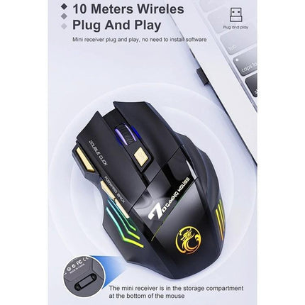 iMICE Wireless Gaming Mouse with Bluetooth and 2.4G Connectivity - black ergonomic RGB gaming mouse with dual-mode Bluetooth and 2.4G plug-and-play