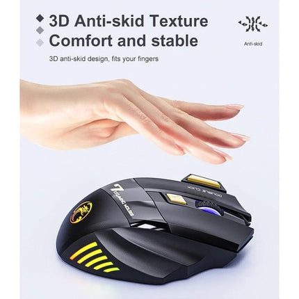 iMICE Wireless Gaming Mouse with Bluetooth and 2.4G Connectivity ergonomic black gaming mouse with 3D anti-skid texture and thumb rest