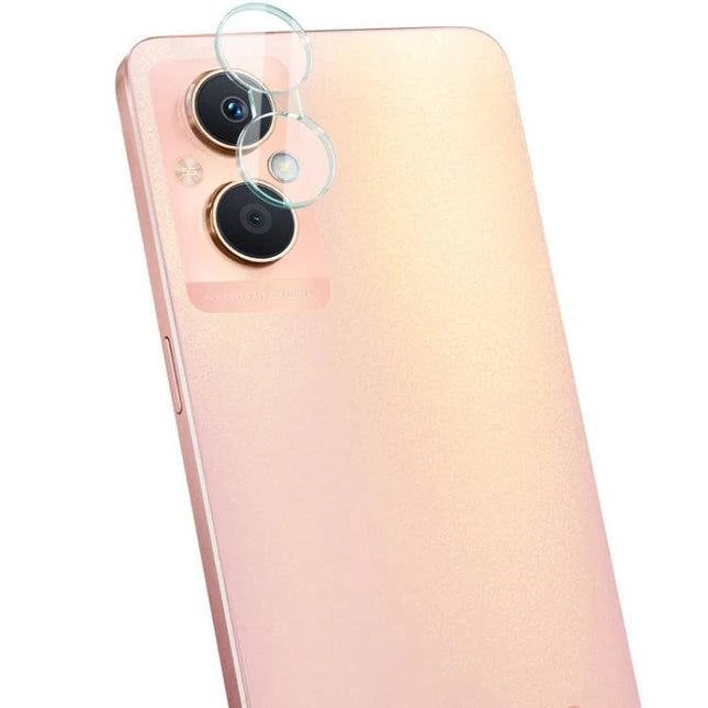 Imak Camera Lens Protector Tempered Glass for Smartphone Lenses shown on a rose gold phone protecting dual camera lenses