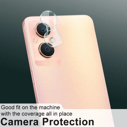 Imak Camera Lens Protector Tempered Glass for Smartphone Lenses on pink phone showing clear glass cover protecting dual camera lenses
