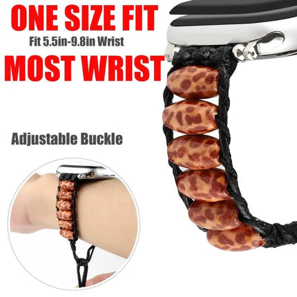 Wooden Bead Apple Watch Band Compatible 38-45mm Adjustable