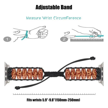 Wooden Bead Apple Watch Band Compatible 38-45mm Adjustable