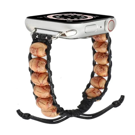 Wooden Bead Apple Watch Band Compatible 38-45mm Adjustable