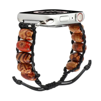 Wooden Bead Apple Watch Band Compatible 38-45mm Adjustable