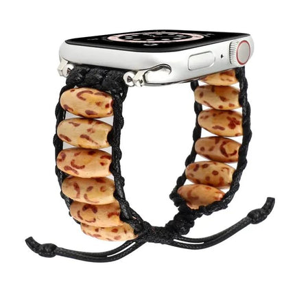 Wooden Bead Apple Watch Band Compatible 38-45mm Adjustable