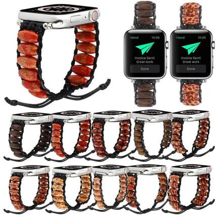 Wooden Bead Apple Watch Band Compatible 38-45mm Adjustable