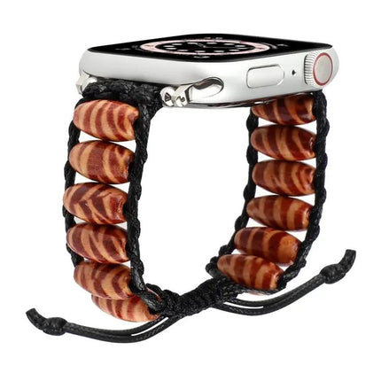 Wooden Bead Apple Watch Band Compatible 38-45mm Adjustable