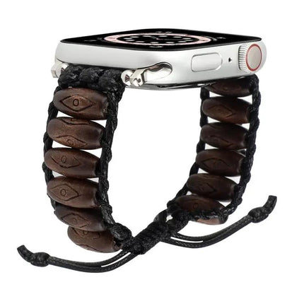 Wooden Bead Apple Watch Band Compatible 38-45mm Adjustable