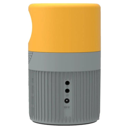 Versatile LED Mini Projector for Everyday Entertainment compact yellow-gray unit showing rear ports and ribbed body for home and outdoor use