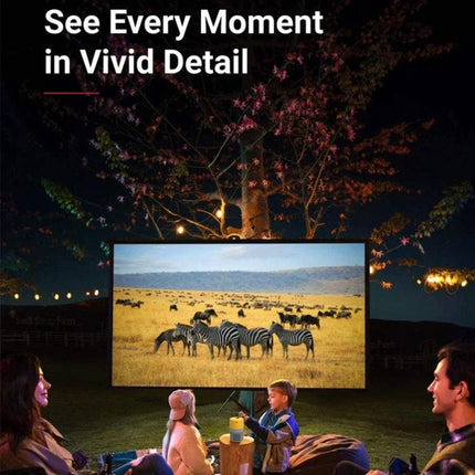 Versatile LED Mini Projector for Everyday Entertainment projecting a vivid wildlife scene on a large outdoor screen during a backyard movie night