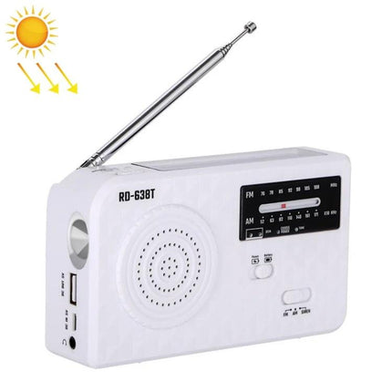 Portable Solar-Powered AM/FM Radio with Flashlight and Dynamo Charger white emergency radio with antenna and solar panel