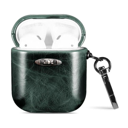 Stylish Leather Case for AirPods in Everyday Protection Activities – green PU leather protective pocket-friendly AirPods case with keyring