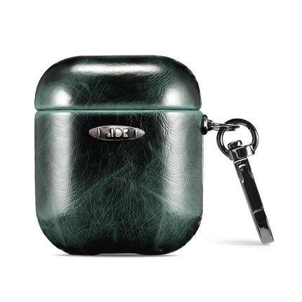 Stylish Leather Case for AirPods in Everyday Protection Activities - dark green PU leather AirPods case with keyring clip