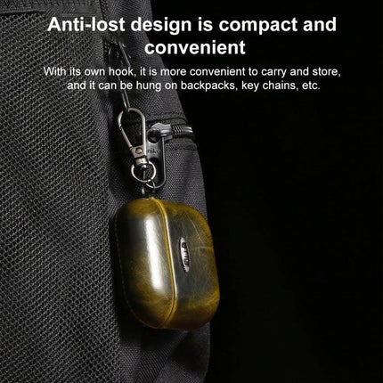 Stylish Leather Case for AirPods in Everyday Protection Activities – compact anti-lost PU leather case clipped to backpack for drops and scratches protection