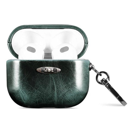Stylish Leather Case for AirPods in Everyday Protection Activities - green PU leather AirPods case with keyring, pocket-friendly protection