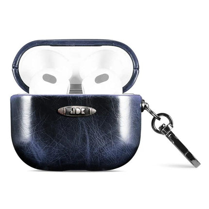 Stylish Leather Case for AirPods in Everyday Protection Activities - navy PU leather protective AirPods case with keyring