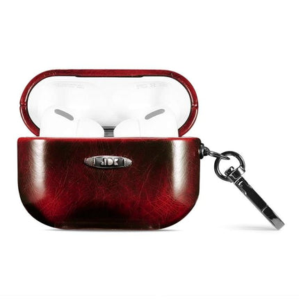 Stylish Leather Case for AirPods in Everyday Protection Activities - red PU leather protective AirPods case with keyring