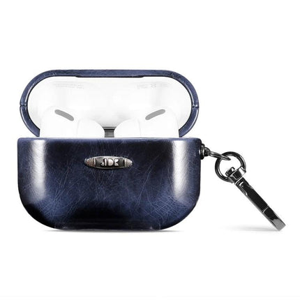 Stylish Leather Case for AirPods in Everyday Protection Activities — navy PU leather protective AirPods case with keyring