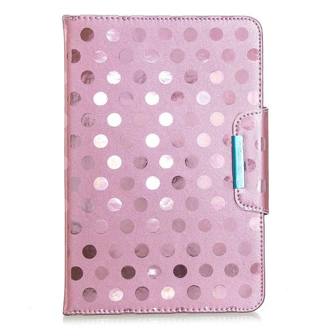 Leather Protective Case with Holder for Universal Tablets - pink polka dot folio cover with magnetic clasp
