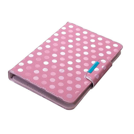 Leather Protective Case with Holder for Universal Tablets pink polka dot folio with stand and secure clasp