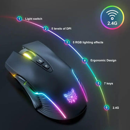 Onikuma Ergonomic Wireless Mouse with RGB Backlighting for Computing