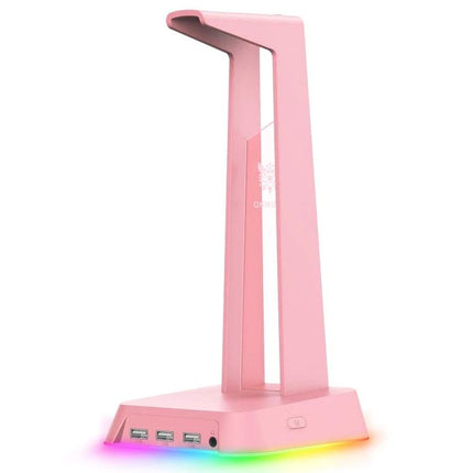 Onikuma RGB Headset Stand With USB Audio Ports For Desk pink RGB base with front USB ports and 3.5mm jack