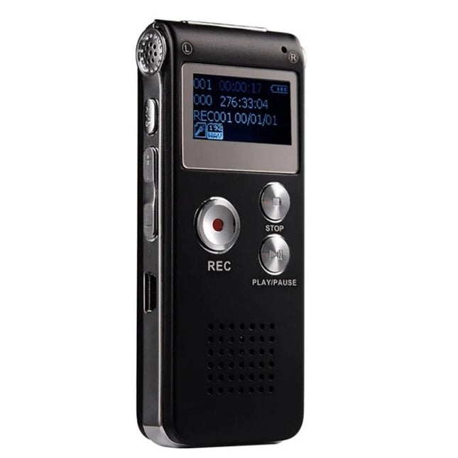 Voice Recorder for Everyday Meetings and Personal Notes - compact black digital recorder with one-key REC, LCD display, play/pause and 25-hour battery life