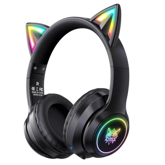 Onikuma Cat Ear Wireless Headphones For Gaming, Music And Calls black RGB cat-ear Bluetooth headset for gaming