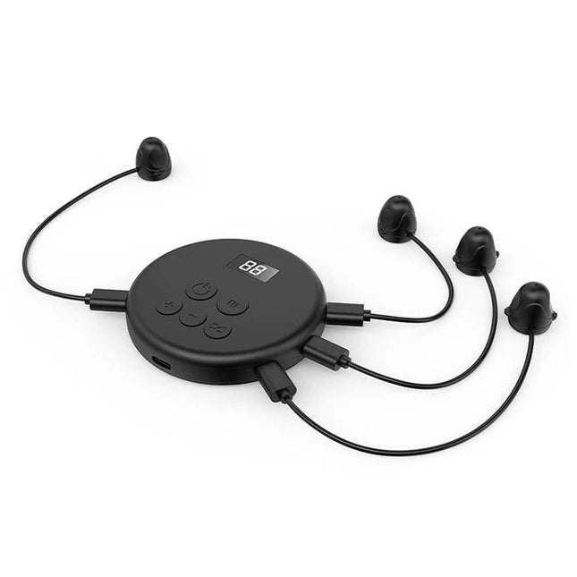 Essential Automatic Screen Clicker for Daily Smartphone Routines shown attached to smartphone with four tappable stylus tips and round control unit