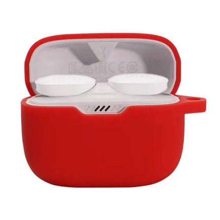 JBL T130 Earphone Protective Case for Daily Carrying red silicone open view showing 360-degree protection and easy portability