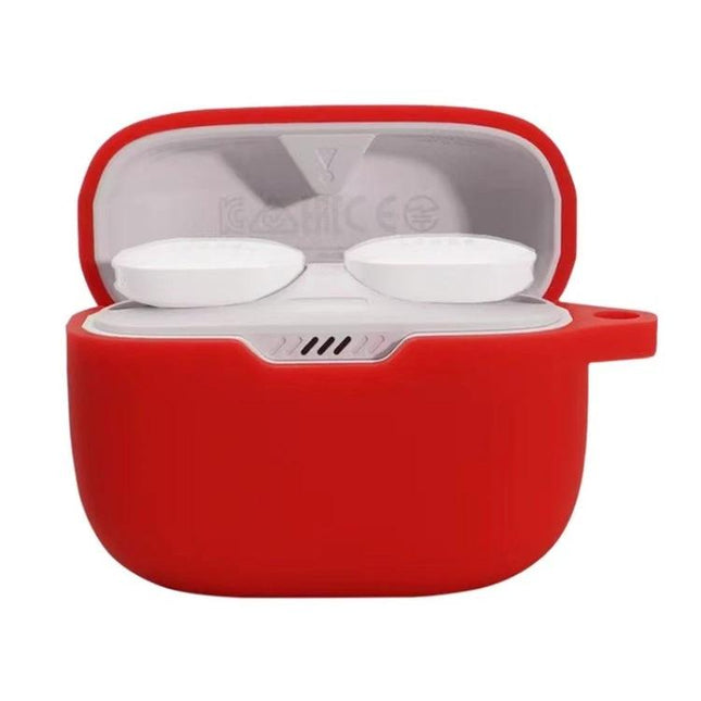 JBL T130 Earphone Protective Case for Daily Carrying red silicone open view showing 360-degree protection and easy portability