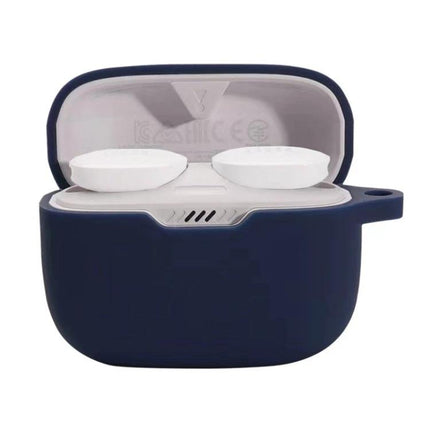 JBL T130 Earphone Protective Case for Daily Carrying navy silicone case with open lid showing earphones