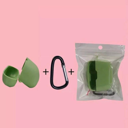 JBL T130 Earphone Protective Case for Daily Carrying - green silicone case with carabiner shown unpackaged and packaged