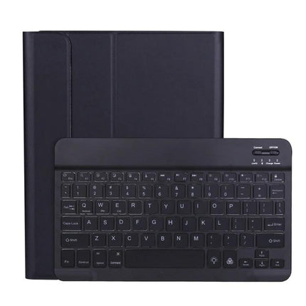 Lambskin Texture Ultra-Thin Bluetooth Keyboard Leather Case with Pen Holder and Backlight - slim black keyboard case with backlight and pen slot
