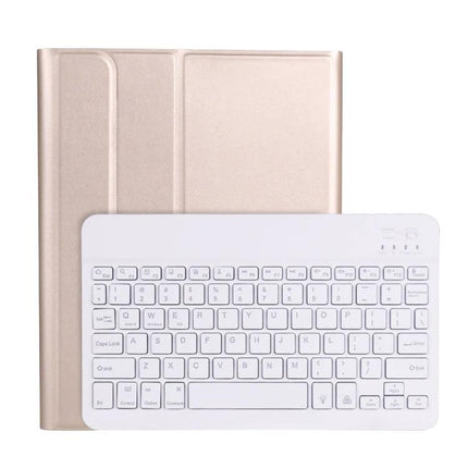 Lambskin Texture Ultra-Thin Bluetooth Keyboard Leather Case with Pen Holder and Backlight - slim gold keyboard case with backlit keys