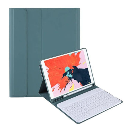 Bluetooth Keyboard Leather Case for iPad Air 10.9 and 11 Inch Models – teal folio case with built-in Bluetooth keyboard shown in typing and closed positions