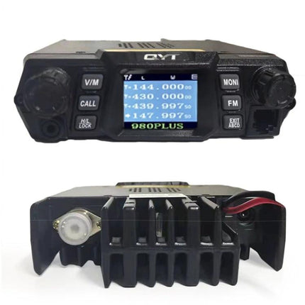 QYT KT-980 Plus Dual Band Mobile Radio for Vehicles front display and rear heat sink view