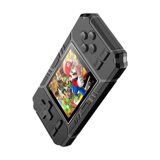 S8 Classic Handheld Game Console with Built-in Games black portable device 3-inch HD screen showing colorful platformer game