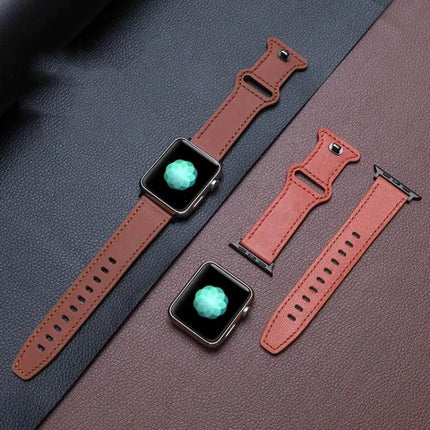 Butterfly Buckle Cowhide Leather Apple Watch Band 38-45mm