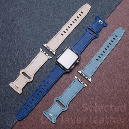 Butterfly Buckle Cowhide Leather Apple Watch Band 38-45mm