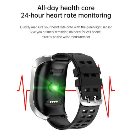 Daily Companion Smart Watch for Health and Activity Monitoring showing green heart-rate sensor on wristband with 24-hour monitoring text